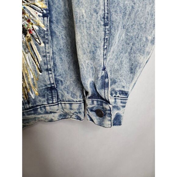 Hot Stuff by Suzy Ryan Signed Art To Wear Sunflower Embellished Denim Jacket - Picture 8 of 12